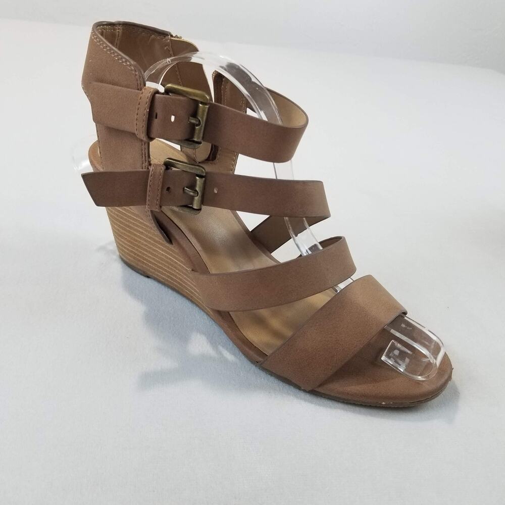 Crown Vintage Carlotta Sandals Womens Size 8.5 Brown Strappy Wedge Ankle Strap